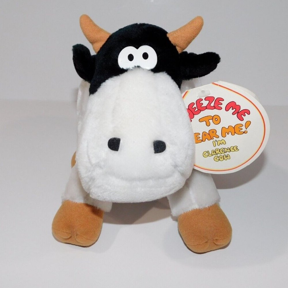 VTG 1987 Squeez-Ems Clarence The Cow 12" Plush With Sound Squeeze Me To Hear Me - Picture 1 of 8